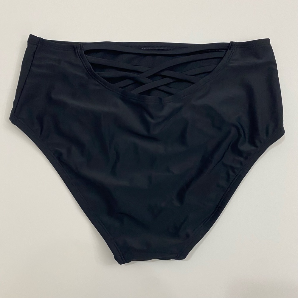 🌴 Black High Waist Cutout Bikini Bottoms Womens M 8/10